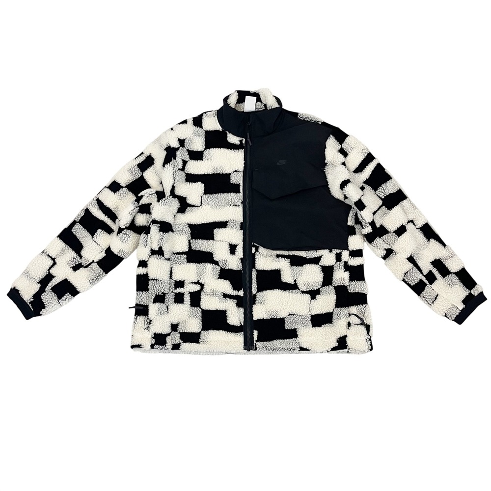 Nike Tech Pack Therma-FIT Sherpa Fleece Jacket Full Zip Black White Size Mens XL